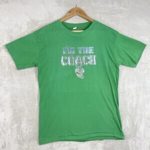 Vintage 90s Green Glitter Coach T Shirt Single Stitch Unisex Large Sporty